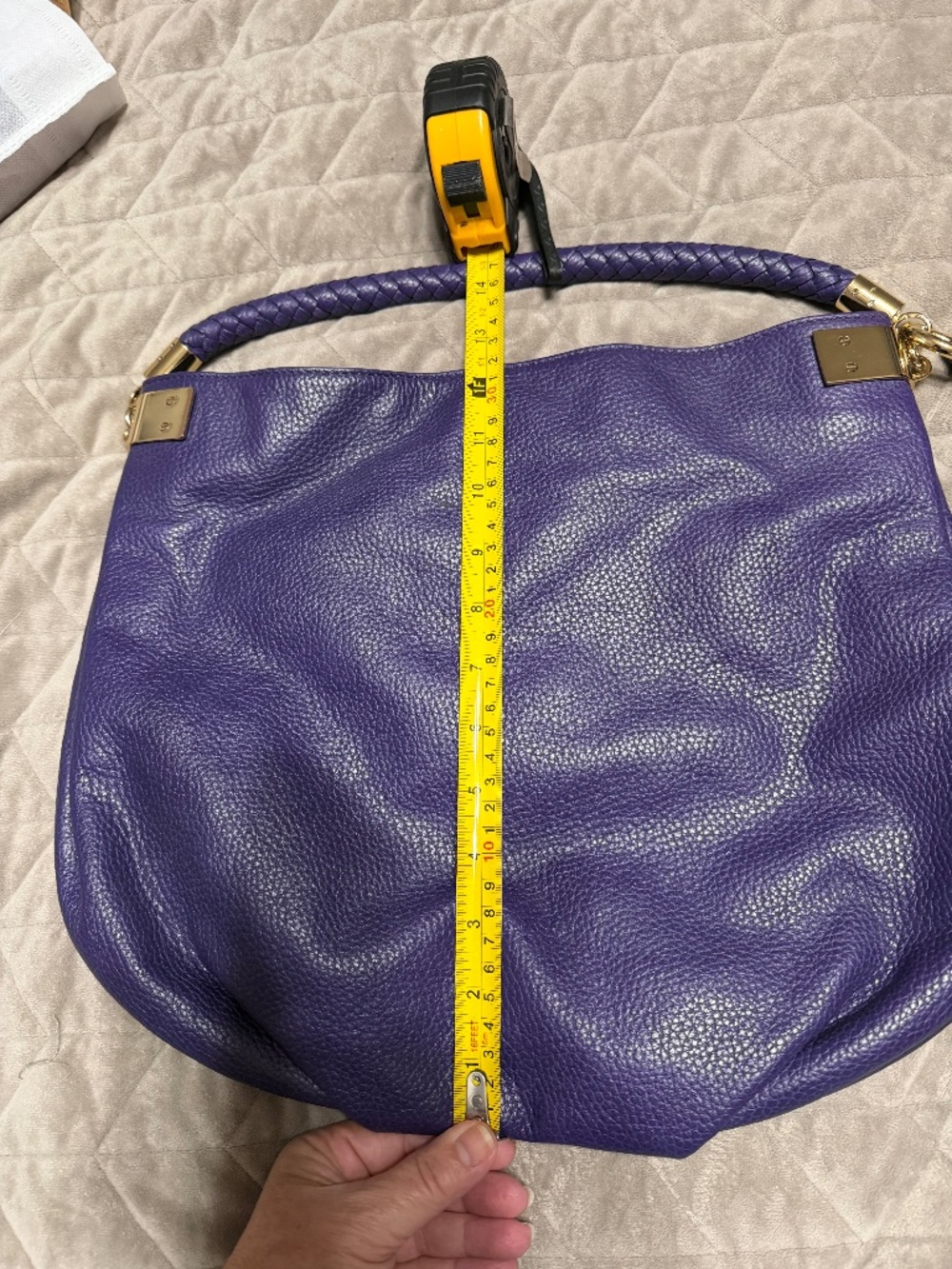 Halogen purple pebble leather shoulder bag, purse, large